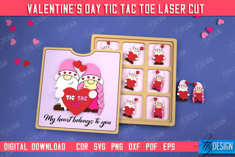 Valentine's Day Tic Tac Toe Bundle | Noughts and Crosses | Classic Board Game | CNC Files SVG Fly Design 