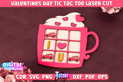 Valentine's Day Tic Tac Toe Bundle | Noughts and Crosses | Classic Board Game | CNC Files SVG The T Store Design 