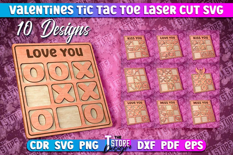 Valentine's Day Tic Tac Toe Bundle | Noughts and Crosses | Classic Board Game | CNC Files SVG The T Store Design 
