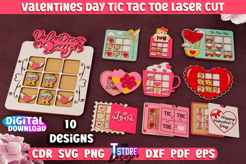 Valentine's Day Tic Tac Toe Bundle | Noughts and Crosses | Classic Board Game | CNC Files SVG The T Store Design 