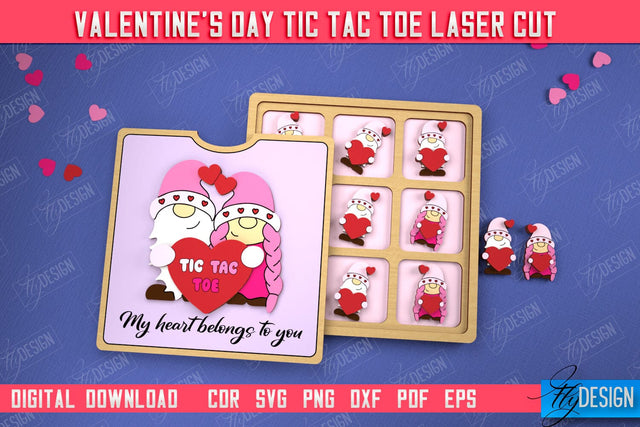 Valentine's Day Tic Tac Toe | Noughts and Crosses | Classic Board Game | CNC File SVG Fly Design 