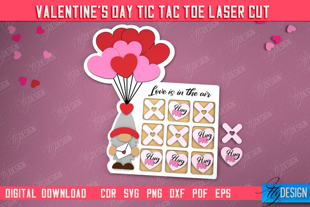 Valentine's Day Tic Tac Toe | Noughts and Crosses | Classic Board Game | CNC File SVG Fly Design 