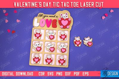 Valentine's Day Tic Tac Toe | Noughts and Crosses | Classic Board Game | CNC File SVG Fly Design 