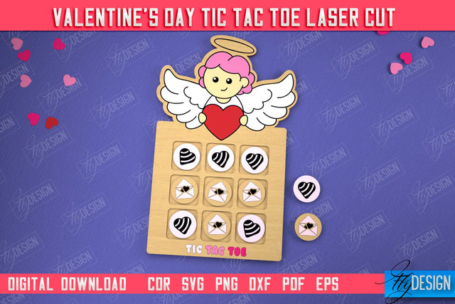 Valentine's Day Tic Tac Toe | Noughts and Crosses | Classic Board Game | CNC File SVG Fly Design 