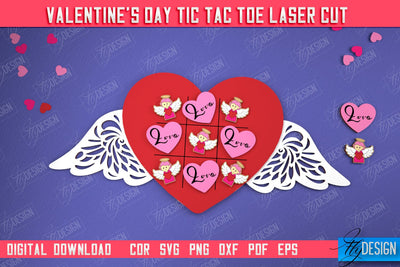 Valentine's Day Tic Tac Toe | Noughts and Crosses | Classic Board Game | CNC File SVG Fly Design 