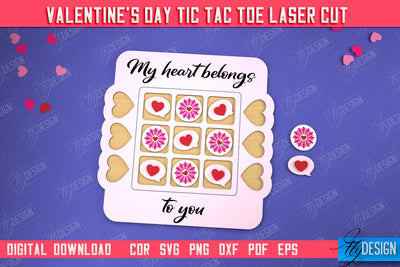 Valentine's Day Tic Tac Toe | Noughts and Crosses | Classic Board Game | CNC File SVG Fly Design 