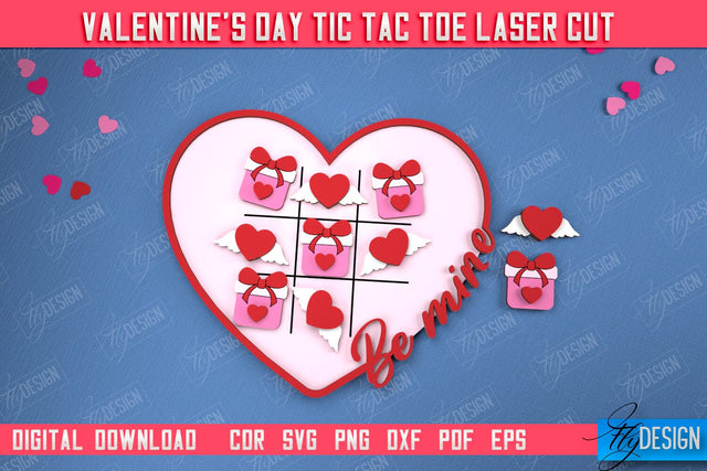 Valentine's Day Tic Tac Toe | Noughts and Crosses | Classic Board Game | CNC File SVG Fly Design 