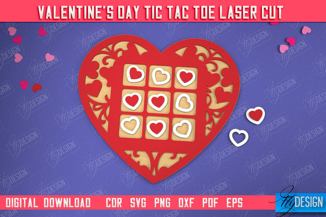 Valentine's Day Tic Tac Toe | Noughts and Crosses | Classic Board Game | CNC File SVG Fly Design 