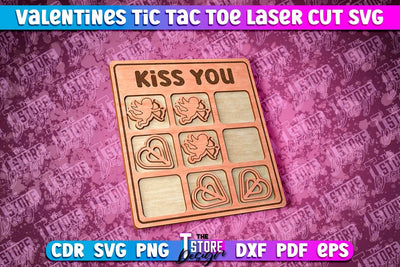 Valentine's Day Tic Tac Toe | Noughts and Crosses | Classic Board Game | CNC File SVG The T Store Design 