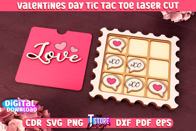 Valentine's Day Tic Tac Toe | Noughts and Crosses | Classic Board Game | CNC File SVG The T Store Design 