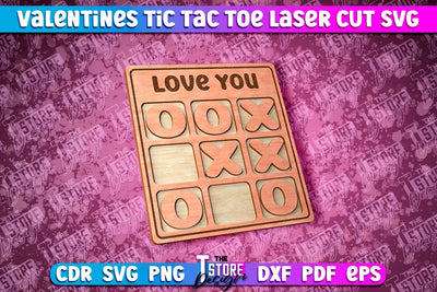 Valentine's Day Tic Tac Toe | Noughts and Crosses | Classic Board Game | CNC File SVG The T Store Design 
