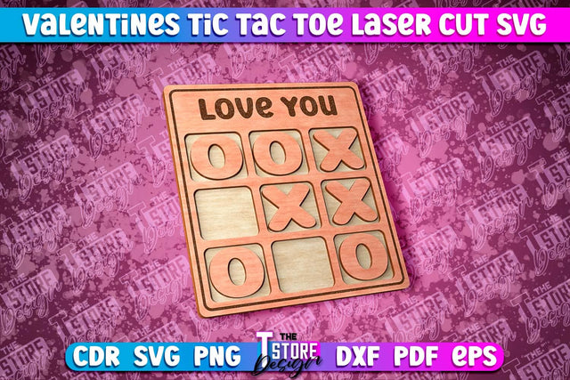 Valentine's Day Tic Tac Toe | Noughts and Crosses | Classic Board Game | CNC File SVG The T Store Design 