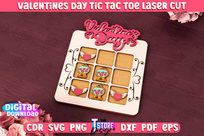 Valentine's Day Tic Tac Toe | Noughts and Crosses | Classic Board Game | CNC File SVG The T Store Design 