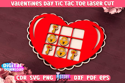 Valentine's Day Tic Tac Toe | Noughts and Crosses | Classic Board Game | CNC File SVG The T Store Design 