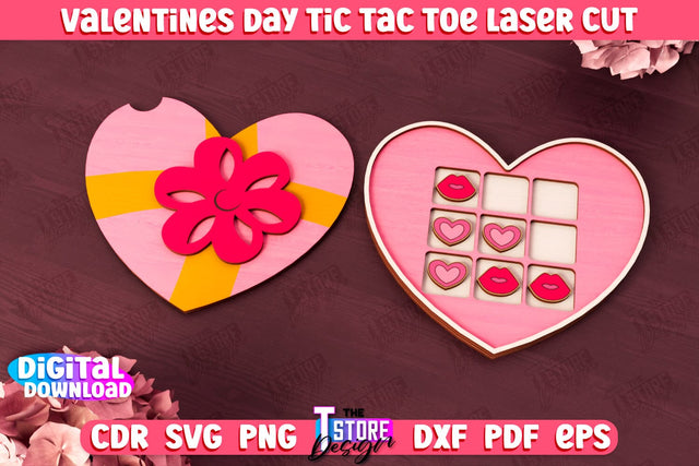 Valentine's Day Tic Tac Toe | Noughts and Crosses | Classic Board Game | CNC File SVG The T Store Design 