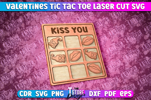 Valentine's Day Tic Tac Toe | Noughts and Crosses | Classic Board Game | CNC File SVG The T Store Design 