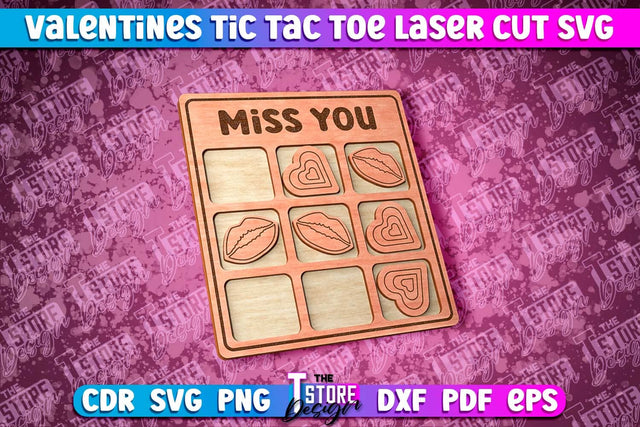 Valentine's Day Tic Tac Toe | Noughts and Crosses | Classic Board Game | CNC File SVG The T Store Design 