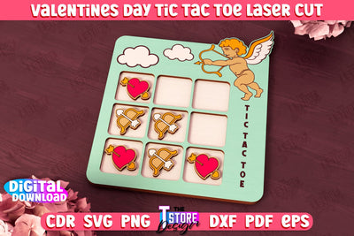 Valentine's Day Tic Tac Toe | Noughts and Crosses | Classic Board Game | CNC File SVG The T Store Design 
