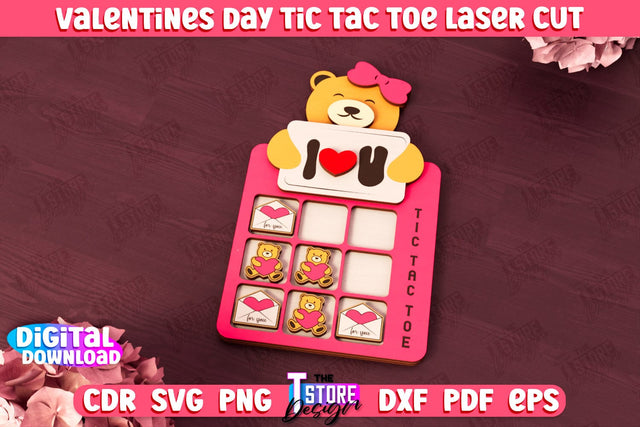 Valentine's Day Tic Tac Toe | Noughts and Crosses | Classic Board Game | CNC File SVG The T Store Design 