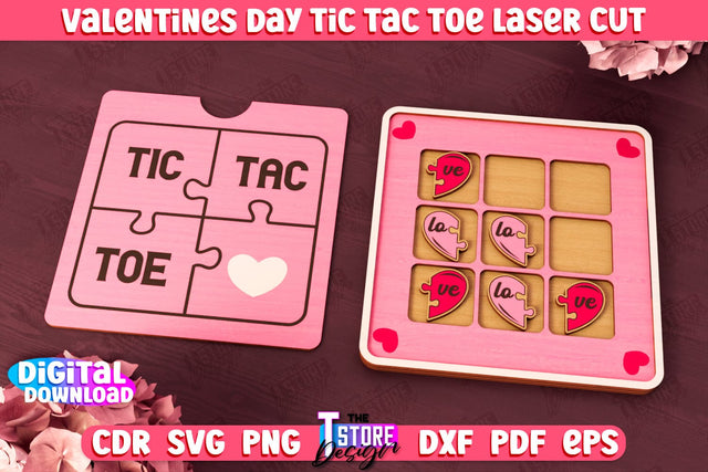 Valentine's Day Tic Tac Toe | Noughts and Crosses | Classic Board Game | CNC File SVG The T Store Design 