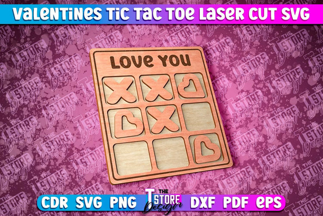 Valentine's Day Tic Tac Toe | Noughts and Crosses | Classic Board Game | CNC File SVG The T Store Design 