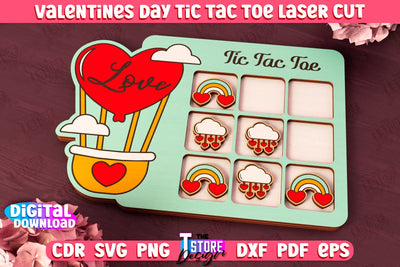 Valentine's Day Tic Tac Toe | Noughts and Crosses | Classic Board Game | CNC File SVG The T Store Design 
