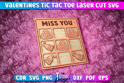 Valentine's Day Tic Tac Toe | Noughts and Crosses | Classic Board Game | CNC File SVG The T Store Design 
