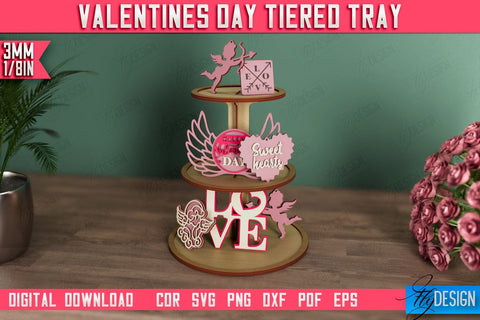 Valentine's Day Tiered Tray Bundle | Round Stand | Romantic Wood Signs | CNC Files SVG Fly Design 