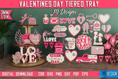 Valentine's Day Tiered Tray Bundle | Round Stand | Romantic Wood Signs | CNC Files SVG Fly Design 
