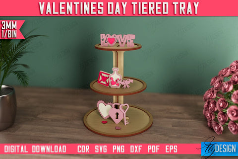 Valentine's Day Tiered Tray Bundle | Round Stand | Romantic Wood Signs | CNC Files SVG Fly Design 