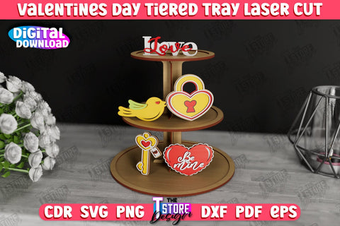 Valentine's Day Tiered Tray Bundle | Round Stand | Romantic Wood Signs | CNC Files SVG The T Store Design 