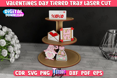 Valentine's Day Tiered Tray Bundle | Round Stand | Romantic Wood Signs | CNC Files SVG The T Store Design 