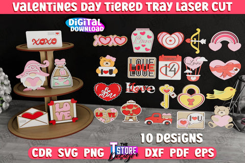 Valentine's Day Tiered Tray Bundle | Round Stand | Romantic Wood Signs | CNC Files SVG The T Store Design 