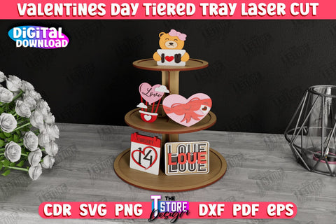 Valentine's Day Tiered Tray Bundle | Round Stand | Romantic Wood Signs | CNC Files SVG The T Store Design 