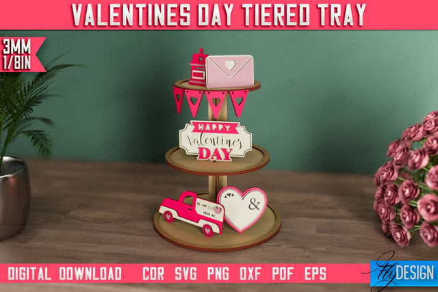 Valentine's Day Tiered Tray | Round Stand | Romantic Wood Signs | CNC File SVG Fly Design 