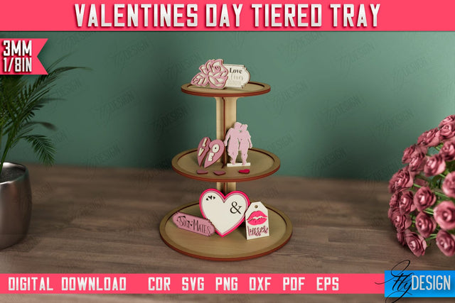Valentine's Day Tiered Tray | Round Stand | Romantic Wood Signs | CNC File SVG Fly Design 