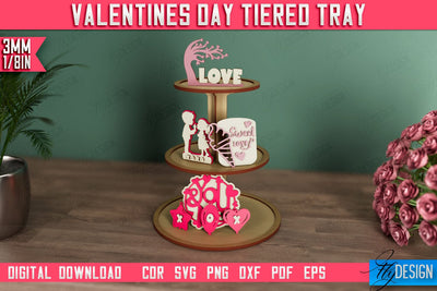 Valentine's Day Tiered Tray | Round Stand | Romantic Wood Signs | CNC File SVG Fly Design 