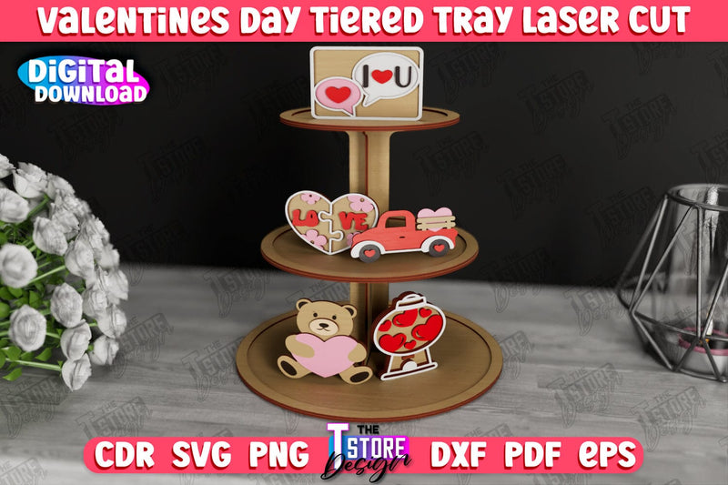Valentine's Day Tiered Tray | Round Stand | Romantic Wood Signs | CNC File SVG The T Store Design 