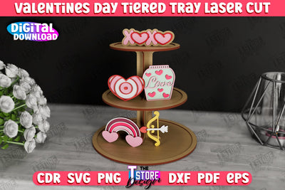 Valentine's Day Tiered Tray | Round Stand | Romantic Wood Signs | CNC File SVG The T Store Design 