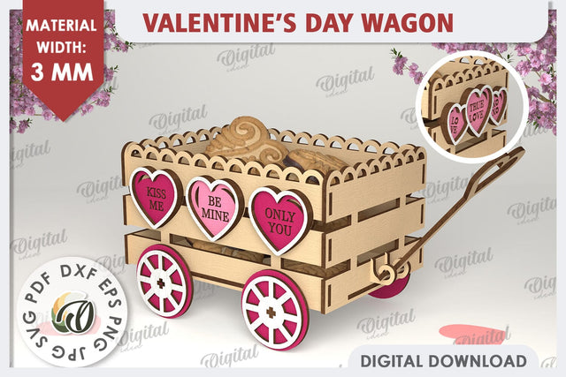 Valentine's Day Wagon Laser Cut. Valentine Candy Box SVG SVG Evgenyia Guschina 