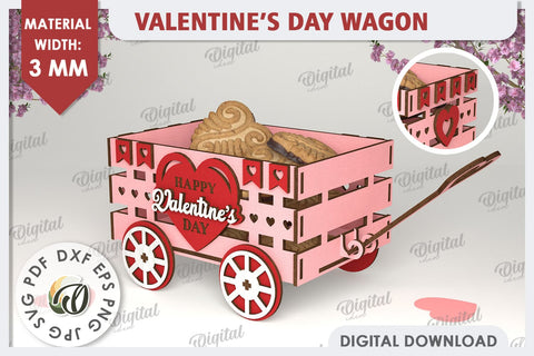 Valentine's Day Wagons Laser Cut Bundle. Valentine Day Gifts SVG Evgenyia Guschina 