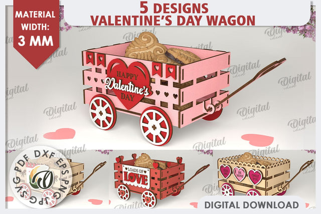 Valentine's Day Wagons Laser Cut Bundle. Valentine Day Gifts SVG Evgenyia Guschina 