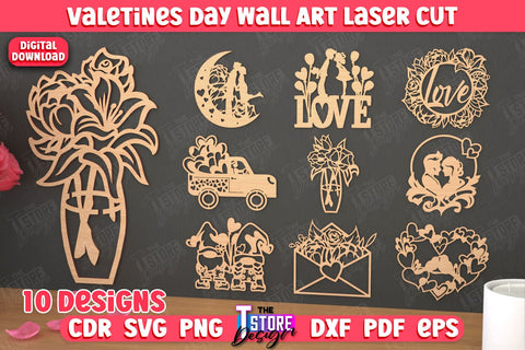 Valentine's Day Wall Art Bundle | Romantic Gift | Wall Decor | Wood Art Ideas | CNC Files SVG The T Store Design 
