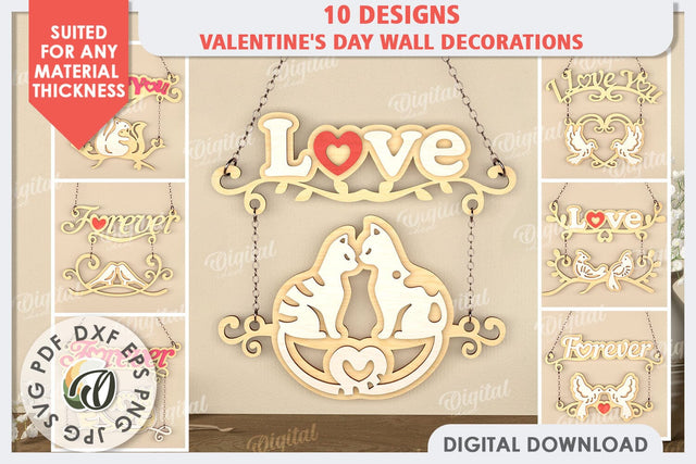 Valentine's Day Wall Decorations Laser Cut Bundle. Love SVG SVG Evgenyia Guschina 