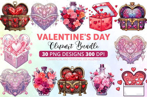 Valentine's Day Watercolor Clipart Bundle Sublimation Regulrcrative 