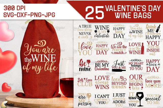 Valentine's Day Wine Bag Bundle. Love Quotes SVG SVG Evgenyia Guschina 