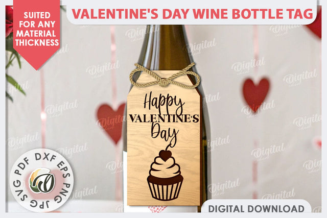 Valentine's Day Wine Bottle Tag Laser Cut. Wine Decor SVG SVG Evgenyia Guschina 