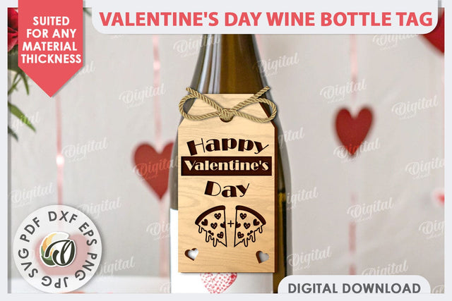 Valentine's Day Wine Bottle Tag Laser Cut. Wine Decor SVG SVG Evgenyia Guschina 