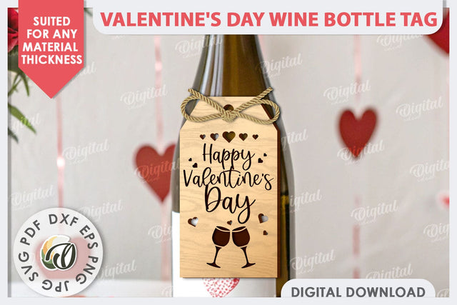 Valentine's Day Wine Bottle Tag Laser Cut. Wine Decor SVG SVG Evgenyia Guschina 