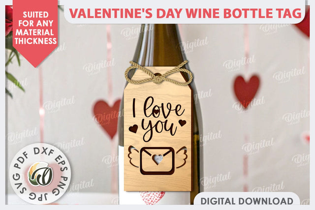 Valentine's Day Wine Bottle Tag Laser Cut. Wine Decor SVG SVG Evgenyia Guschina 